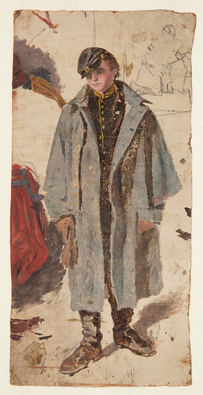 Genç Asker, Yaralı Bir Arkadaşına Su Veren Bir Askerin Kroki by Winslow Homer