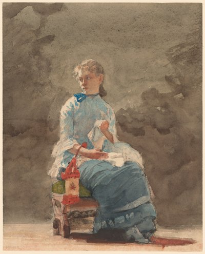 genç kadın, dikiş by Winslow Homer