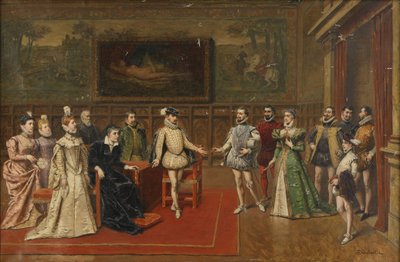 Catherine de Medici, oğulları Charles IX ve Henry III ile tanışır by Wladyslaw Bakalowicz