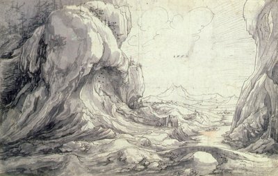 Ön planda bir köprü olan kayalık bir manzara by Wolf Huber