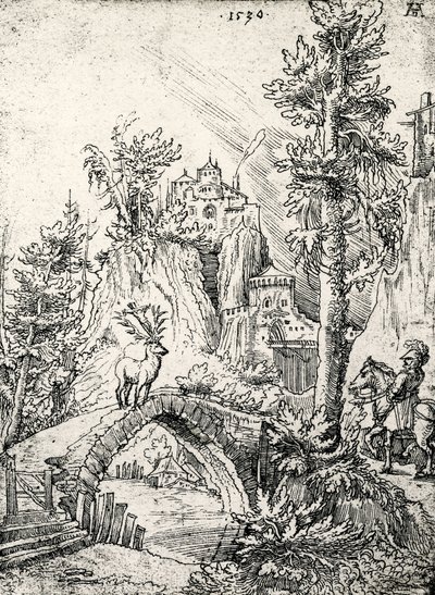 St. Hubertus geyik mucizesinin önünde by Wolf Huber