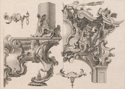 Bir Sunak Çerçevesinin Sağ Alt ve Sağ Üstünün Süslenmesi için Öneri..., Basılmış yakl. 1750-56. by Wolffgang Christoph Mayr