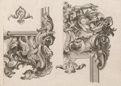 Bir Sunak Çerçevesinin Sağ Alt ve Sağ Üstünün Süslenmesi için Öneri..., Basılmış yakl. 1750-56. by Wolffgang Christoph Mayr