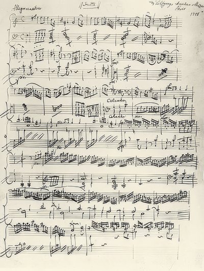 A minör piyano sonatının başlangıcı. KV310. İmza. 1778 by Wolfgang Amadeus Mozart