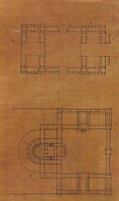 Mimariye İlişkin Çizimler ve Çeşitli Baskılar içeren bir Karalama Defterinden Sayfa, Int..., yakl. 1800-1850. Yaratıcılar: Charles Percier Atölyesi, Pierre François Léonard Fontaine Atölyesi. by Workshop of Charles Percier, Workshop of Pierre