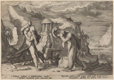 Deucalion ve Pyrrha Dünyayı İnsanlıyor by Workshop of Hendrick Goltzius, after Hendrick Goltzius