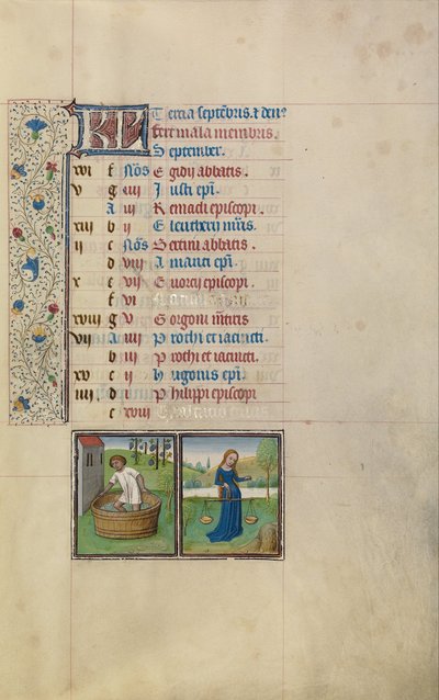 Üzüm Eden Adam; Terazi Burcu by Workshop of Willem Vrelant