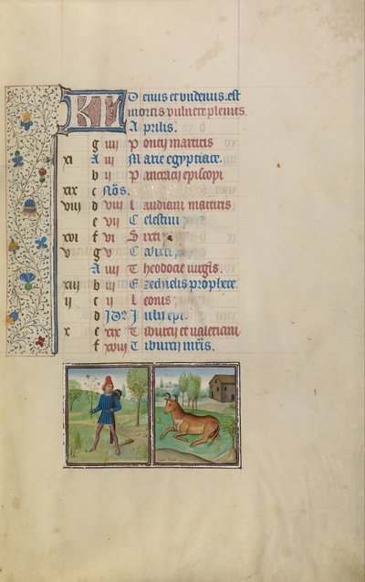 Yapraklı Bir Dal Taşıyan Genç Bir Adam; Boğa Burcu by Workshop of Willem Vrelant