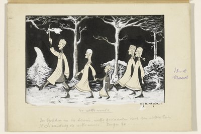 Henk, Anne, Hans, Noor ve Elly karda yürüyor by Wybo Meijer (signed by artist)