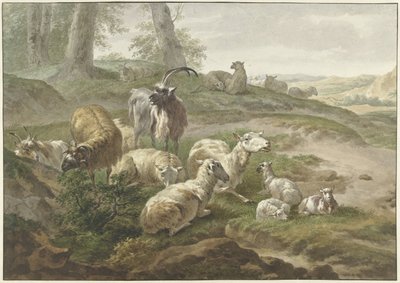 Tepelik bir manzarada keçiler ve koyunlar by Wybrand Hendriks
