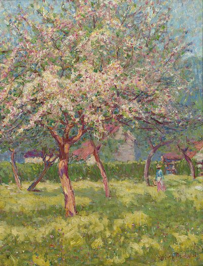 Çiçek açmış bir meyve bahçesi (tuval üzerine yağlı boya) by Wynford Dewhurst