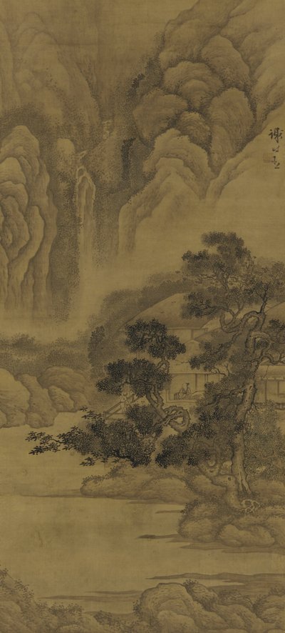 Sazdan Kulübede Okuma, Ming Hanedanlığı (ipek üzerine mürekkep ve renk) by Xie Shichen