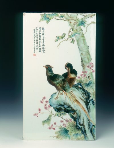 Famille gül sülünlü porselen plaket, Çin by Xu Zhongnan