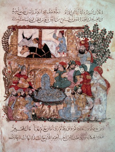 Gezici gezgin Ebu-Zeyd (Ebu Zeyd, Ebu Zeyd), Ebu Muhammed el-Kasim ibn Ali Hariri (veya Al-Hariri veya Al Hariri) tarafından “Maqamat” (Seanslar) dan Minyatür dinleyicilerinin önünde (1054-1122) 1237 yılında Yahya Mahmud el-Vasiti (el-Vasiti) tarafından ay by Yahya ibn Mahmud Al Wasiti