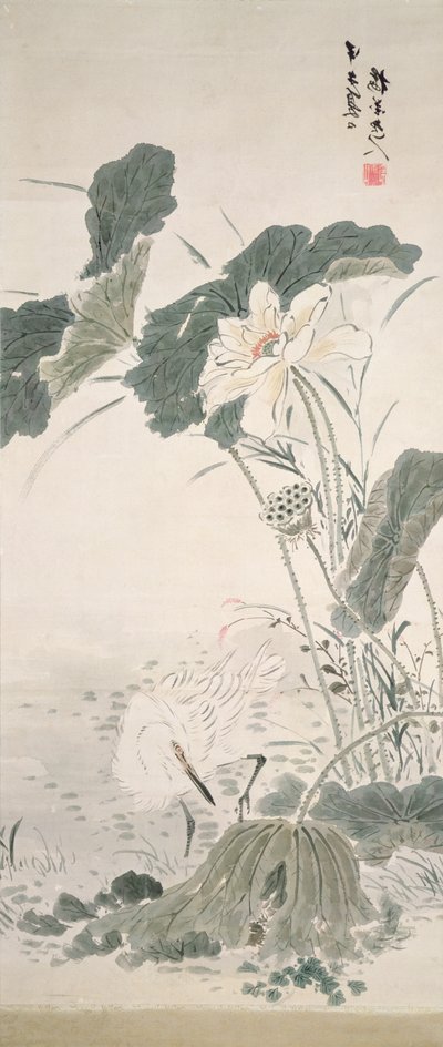 Balıkçıl ve lotus, n.d. by Yamamoto Baiitsu