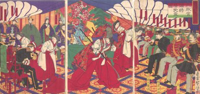 İmparatorun İçme Bardaklarını Alan Komutanlar, 1886 Meiji 19. by Yamazaki Toshinobu