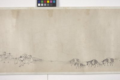 Tahıl Taşan Yüz Eşek, Handscroll, c.1700 (kağıt üzerine mürekkep) by Ye Yin