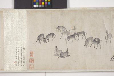 Tahıl Taşan Yüz Eşek, Handscroll, c.1700 (kağıt üzerine mürekkep) by Ye Yin