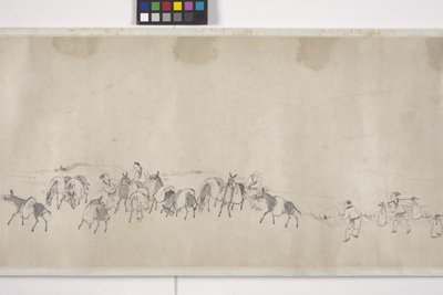 Tahıl Taşan Yüz Eşek, Handscroll, c.1700 (kağıt üzerine mürekkep) by Ye Yin