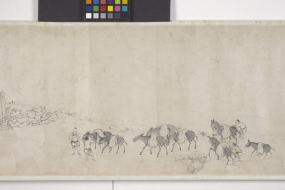 Tahıl Taşan Yüz Eşek, Handscroll, c.1700 (kağıt üzerine mürekkep) by Ye Yin