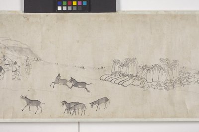 Tahıl Taşan Yüz Eşek, Handscroll, c.1700 (kağıt üzerine mürekkep) by Ye Yin
