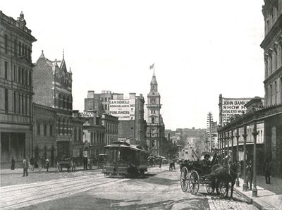 Bourke Caddesi doğuya bakıyor, Melbourne, Avustralya, 1895. by York and Son