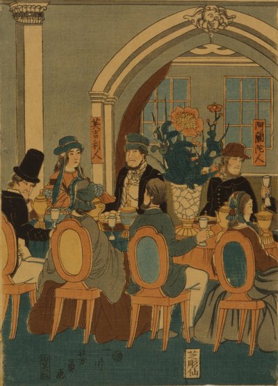 Beş ulustan oluşan ziyafet Yokohama kulübü, 1861 by Yoshitomi Utagawa