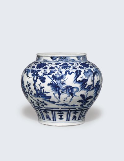 Son derece nadir ve önemli bir mavi ve beyaz kavanoz olan Guan by Yuan Dynasty Chinese School