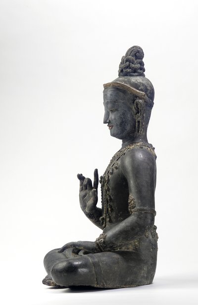 Nepal-Çin tarzı bodhisattva (cila, kumaş, mavi, altın ve yeşil boya ve altın varak izleri) by Yuan Dynasty Chinese School