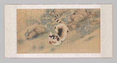 Gelincikler, kelebekler ve bir kedi ile asılı kaydırma (üst kısım) by Yun Bing