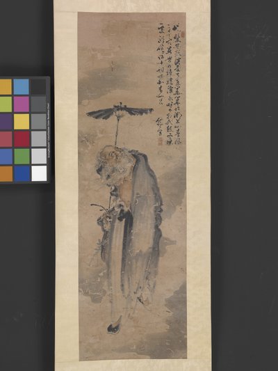 Şemsiyeli Figür, c.1800 (ipek üzerine mürekkep ve renk) by Yun Tao