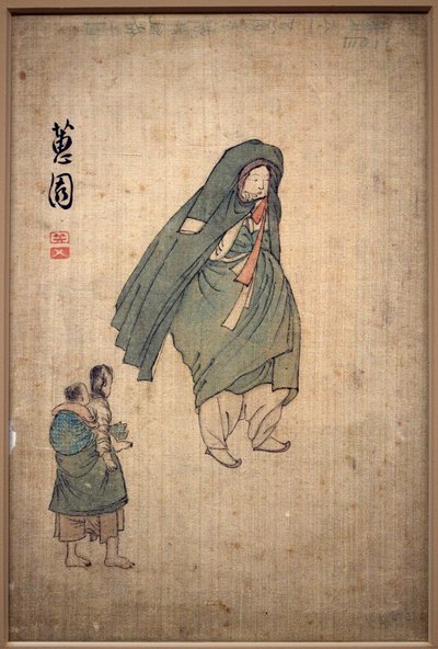 Paltosuna sarılı bir kadın, iki çocuğun yanından geçiyor. Shin Yunbok (yaklaşık 1758-1813) tarafından yapılan boyama, kağıt üzerine mürekkep by Yunbok Shin