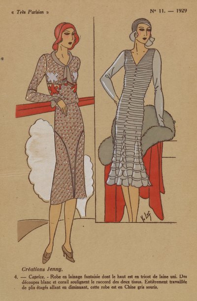Çok Parisli, 1929, No. 11: Creations Jenny. / 4. - Kapris. - Yün elbise... by Y.v. Luq