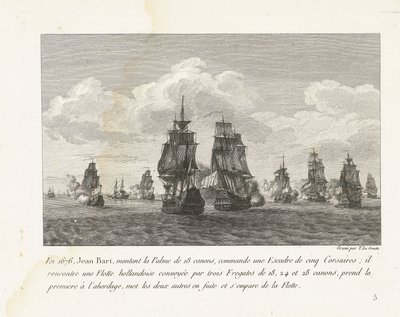 Jan Bart valt, zijn eskader een Hollandse vloot aan ile tanıştı, 1676 1676'da, 18 silahlı Palme'ye binen Jean Bart, beş Corsairs filosuna komuta etti (...) (nesne üzerinde başlık) Jean-Bart'ın savaşlarının derlenmesi, Louis XIV altında baş d by Yves Marie Le Gouaz