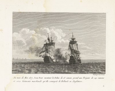 Jan Bart, Hollands fregat, 1677 Mayıs 1677'de, Jean-Bart, 18 silahlı Palme'ye bindi, Hollanda'dan İngiltere'ye konvoy yaptığı 24 silah ve on altı ticari gemiden oluşan bir Fırkateyn aldı (nesne üzerinde başlık) Jea'nın Recueil des muhar by Yves Marie Le Gouaz