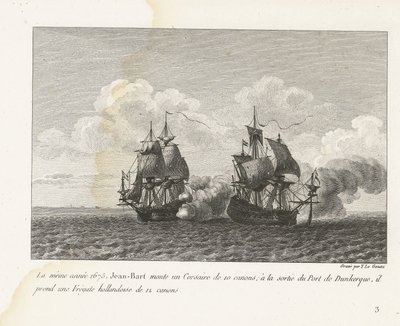 Jan Bart verovert een Hollands fregat bij Duinkerke, 1675 Aynı yıl, 1675, Jean-Bart 10 silahlı bir Corsair monte etti; Dunkirk Limanı
