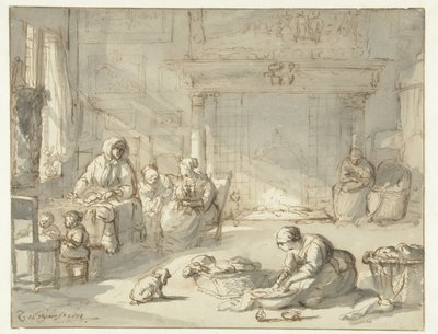 Kadın ve çocuklu bir evin içi by Zacharias Blijhooft