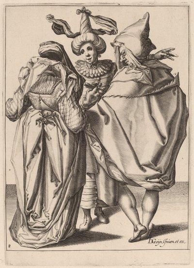 El kol hareketi yapan genç bir adama hitap eden bir çift by Zacharias Dolendo after Jacques de Gheyn II