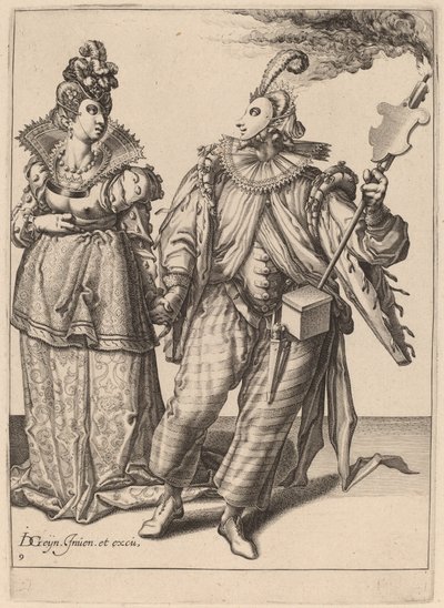 Elinde Meşale Tutan Bir Oyuncunun Önderliğindeki Kadın by Zacharias Dolendo after Jacques de Gheyn II