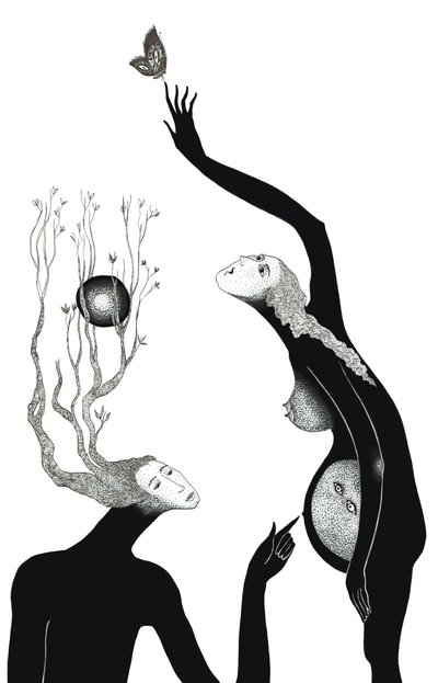 Yeni hayat, 2019 (kağıt üzerine mürekkep çizimi) by Sabina Nedelcheva Williams