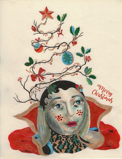 Noel He-Elf, 2020 (kağıt üzerine mürekkeple çizim) by Sabina Nedelcheva Williams