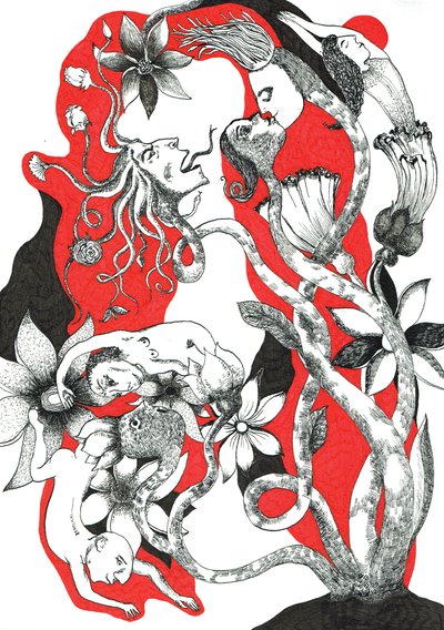 Küçük insanlar, 2018 (kağıt üzerine mürekkep çizimi) by Sabina Nedelcheva Williams
