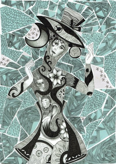 Mood, 2017 (mürekkep, kağıt üzerine kolaj) by Sabina Nedelcheva Williams