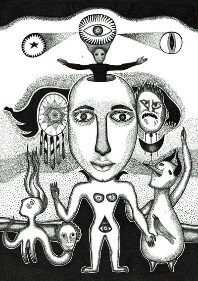 Ritüel, 2018 (kağıt üzerine mürekkeple çizim) by Sabina Nedelcheva Williams