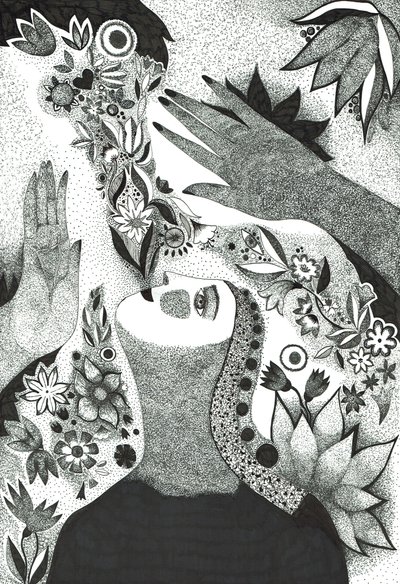 Soul Flowers, 2019 (kağıt üzerine mürekkep çizimi) by Sabina Nedelcheva Williams