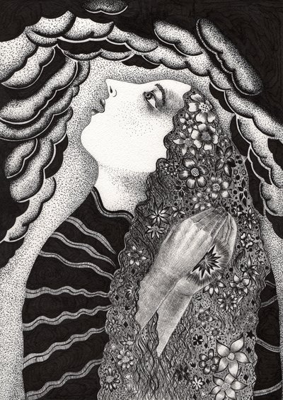 Yıldız, 2018 (kağıt üzerine mürekkep çizimi) by Sabina Nedelcheva Williams
