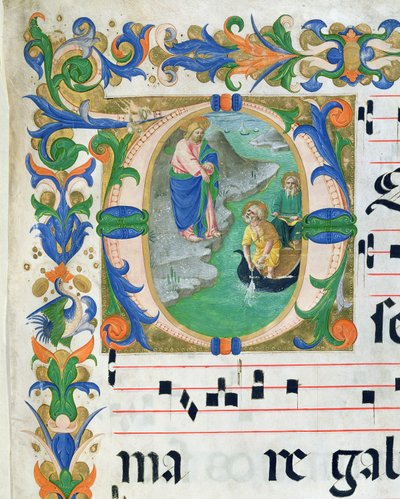 Ms 515 f.1r Bir koro kitabından Mucizevi Balık Taslağı, 1449