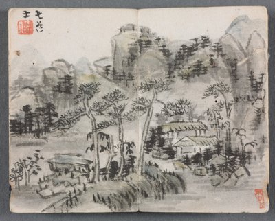 Figürlü Minyatür Albüm ve İki Yapılı Peyzaj Manzara, 1822. by Zeng Yangdong