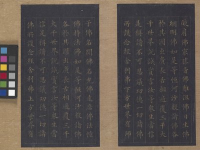 Ebedi Yaşam Sutrası (Wu Liang Shou Jing) 1837 (mavi kağıt üzerine altın boya) by Zexu Lin