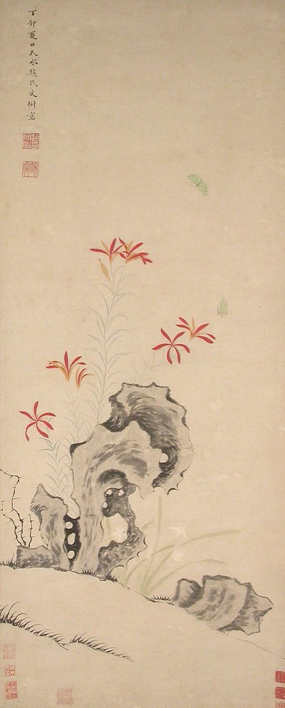 Kaya, Kaplan Zambak ve Orkide, 1627 tarihli. by Zhao Wenchu